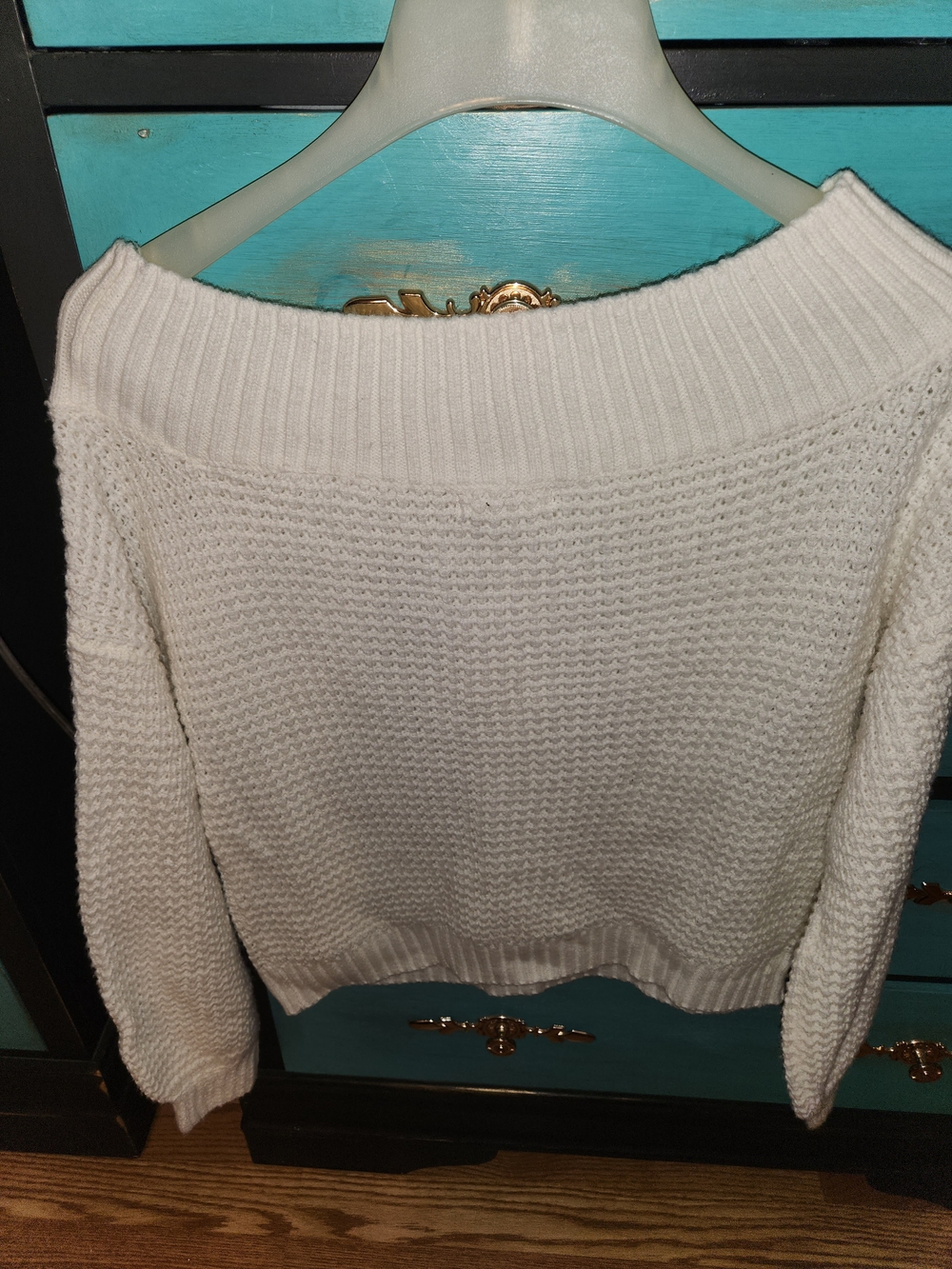 Off-Shoulder Cream Knit Sweater - Women's Cozy Pullover